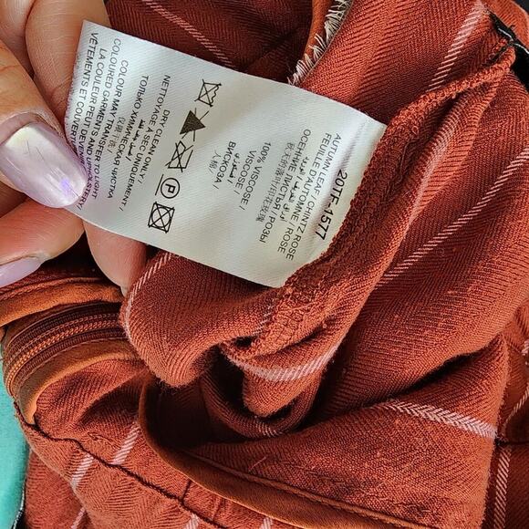 Three Floor Margaux Burgundy Rust Striped Sleeveless Ruffle Belted Jumpsuit Sz 8 - Picture 9 of 12